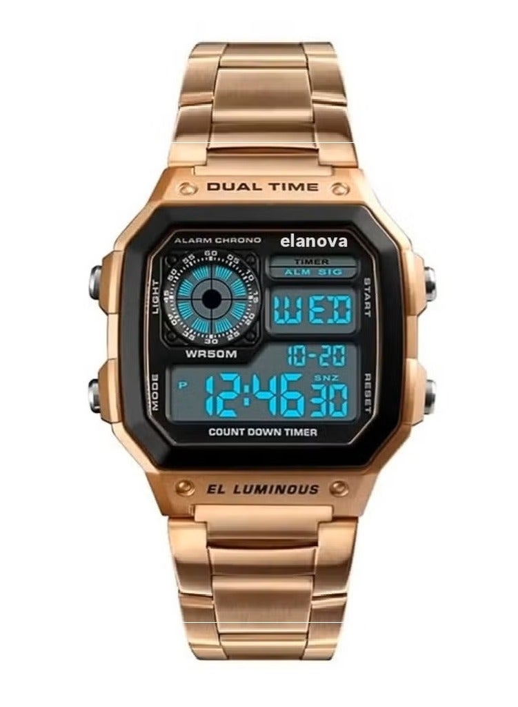 Elanova Digital Men’s Wristwatch, Water-Resistant with Stainless Steel Strap – Model EL906 - Image 1