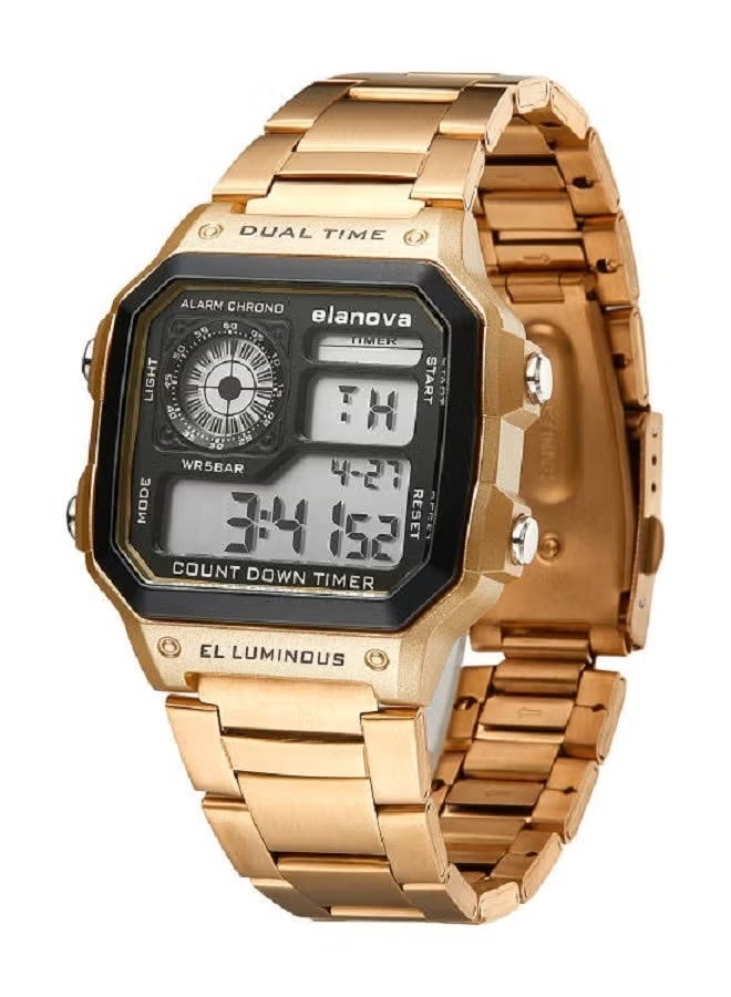 Elanova Digital Men’s Wristwatch, Water-Resistant with Stainless Steel Strap – Model EL906 - Image 2