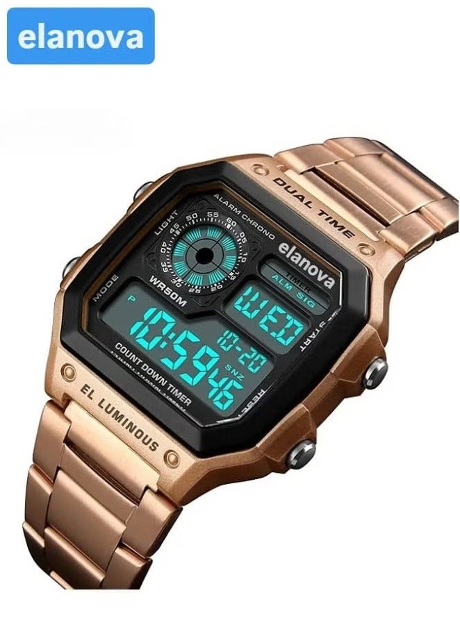 Elanova Digital Men’s Wristwatch, Water-Resistant with Stainless Steel Strap – Model EL906 - Image 3