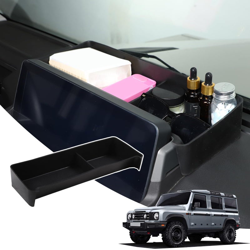 Tumukiw Compatible with INEOS Grenadier 20202024 Dash Storage Tray Insert Behind Screen Organizer Storage Accessories NonSlip Dashboard Tray Phone Key Organizer Container Black
