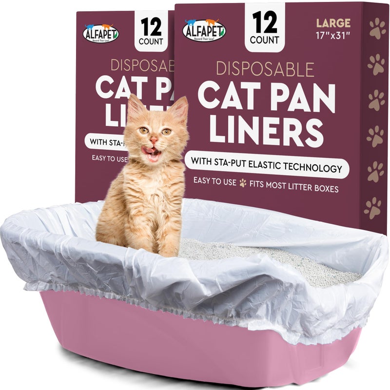 Alfapet Cat Litter box liner Disposable, Elastic Liners- 24-count-For Medium and Large, Size Litter Pans- With Sta-Put Technology for Firm, Easy Fit- Quick + Clever Waste Cleaners - Image 1