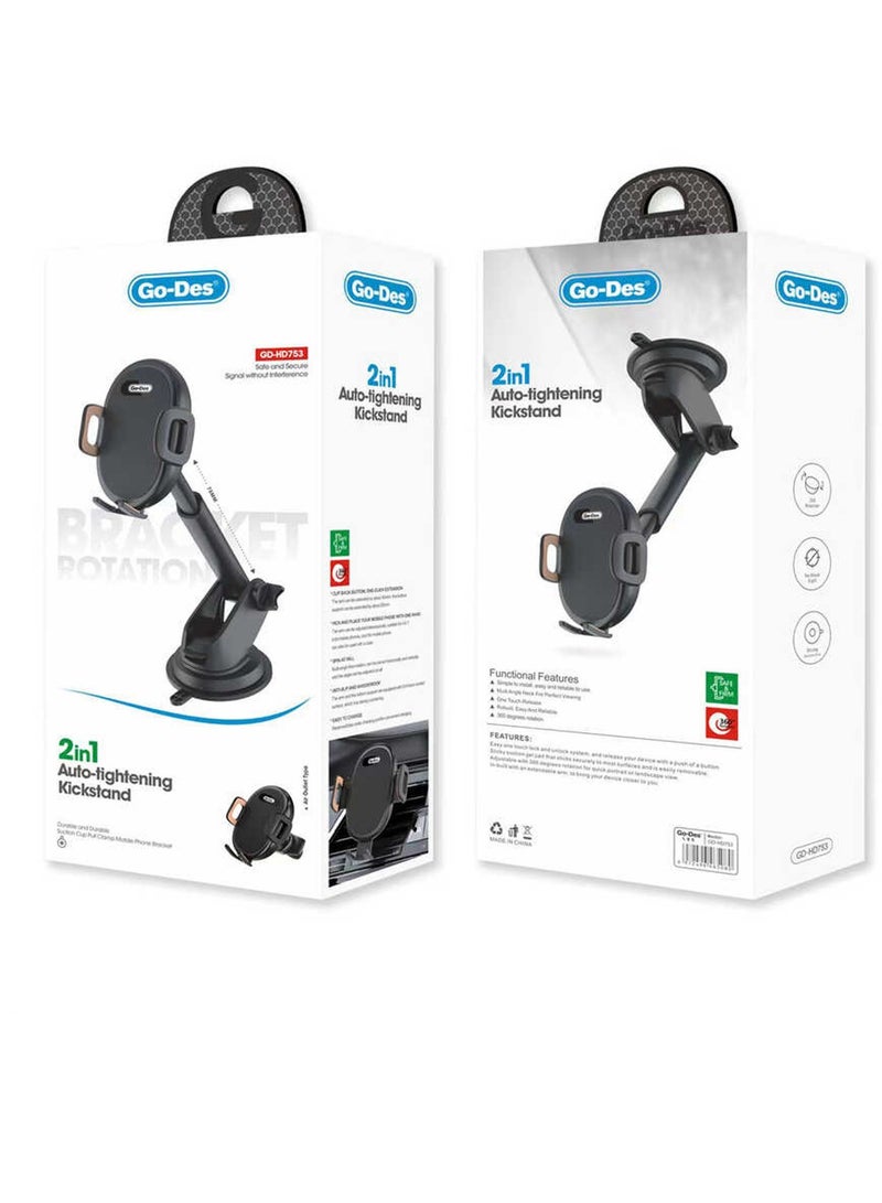 Go-Des 2 In 1 Mini Foldable Car Mount Mobile Phone Holder GD HD753 - Image 1