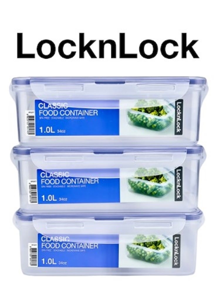 LocknLock LocknLock 1L Rectangle  Airtight Food Storage PACK OF 3 - BPA-Free, Microwave, Freezer, and Dishwasher Safe 