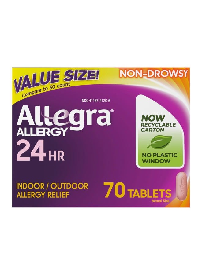 Allegra Adult 24-Hour Allergy Relief Tablets, Non-Drowsy Indoor and Outdoor Allergy Medicine, 180 mg Fexofenadine HCI Antihistamine Pill, 70-Count - Image 1