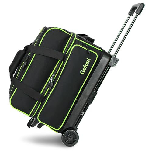 Goloni Double Roller 2 two bowling ball bag with wheels with Separate Shoe Compartment Size 15 and Oversized Accessory Pocket,2/two ball bowling bag,Retractable Handle Extends to 40" - Image 1