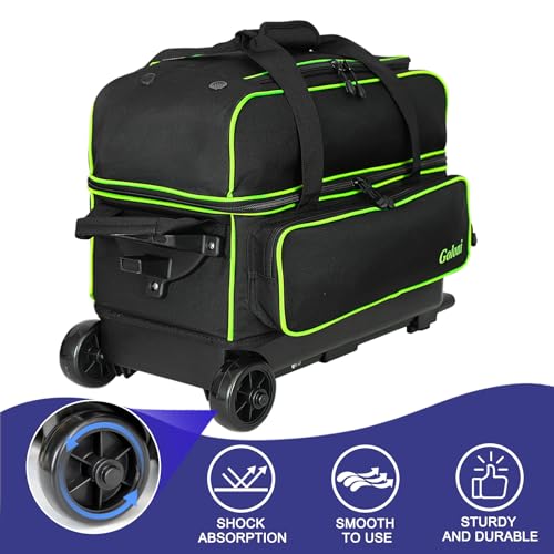 Goloni Double Roller 2 two bowling ball bag with wheels with Separate Shoe Compartment Size 15 and Oversized Accessory Pocket,2/two ball bowling bag,Retractable Handle Extends to 40" - Image 3