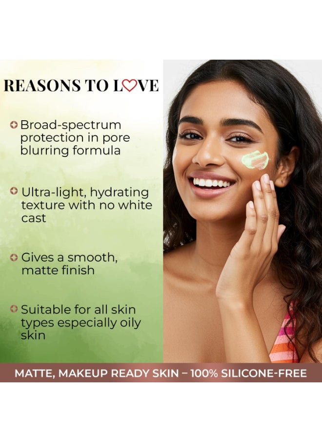 Just Herbs Silicone-free Gel Primer Sunscreen | SPF 60 PA++++ | Broad Spectrum UVA/B & Blue Light Protection | No white cast | For Makeup Lovers | Blurs Pores & Mattifies Skin | Aloe Vera Extract & Neem | Ceramide & Peptide | In-Vitro Tested | Matte Finish  - Image 5
