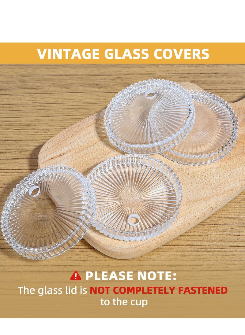 SYOSI - Iced Coffee Cups , Ribbed Glassware with Lids and Straws, Drinking Glasses Set of 4, Vintage Glassware Glasses 14oz for Iced Coffee - Image 1