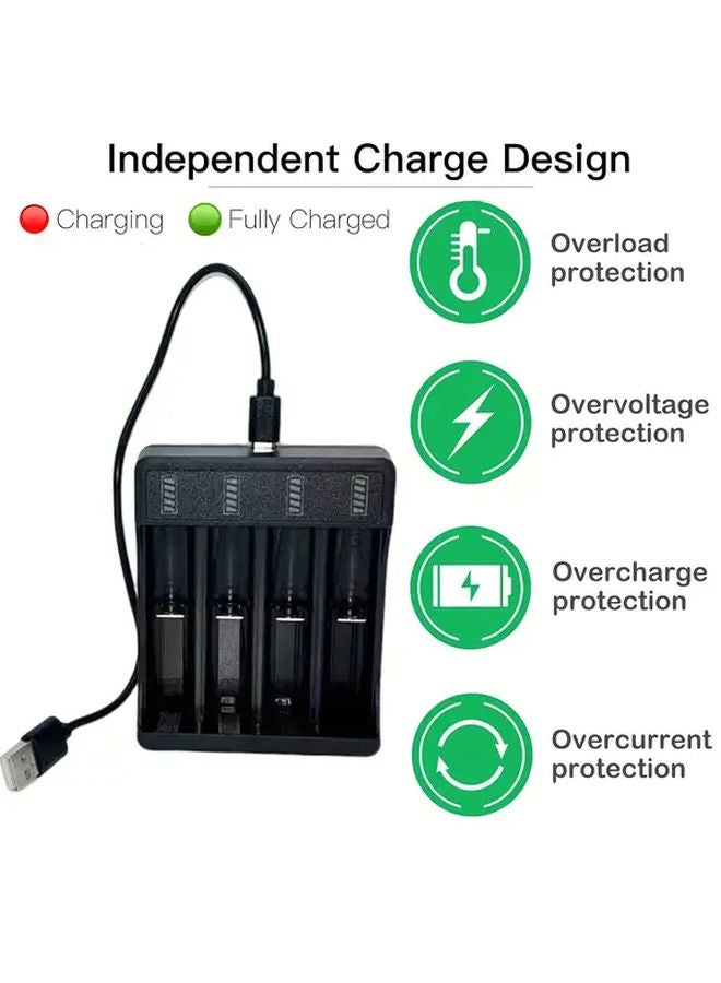 شاحن بطارية ذكي 4 منافذ USB لبطاريات ليثيوم أيون 18650 قابلة لإعادة الشحن، بنك طاقة 14500 26650 - Image 5