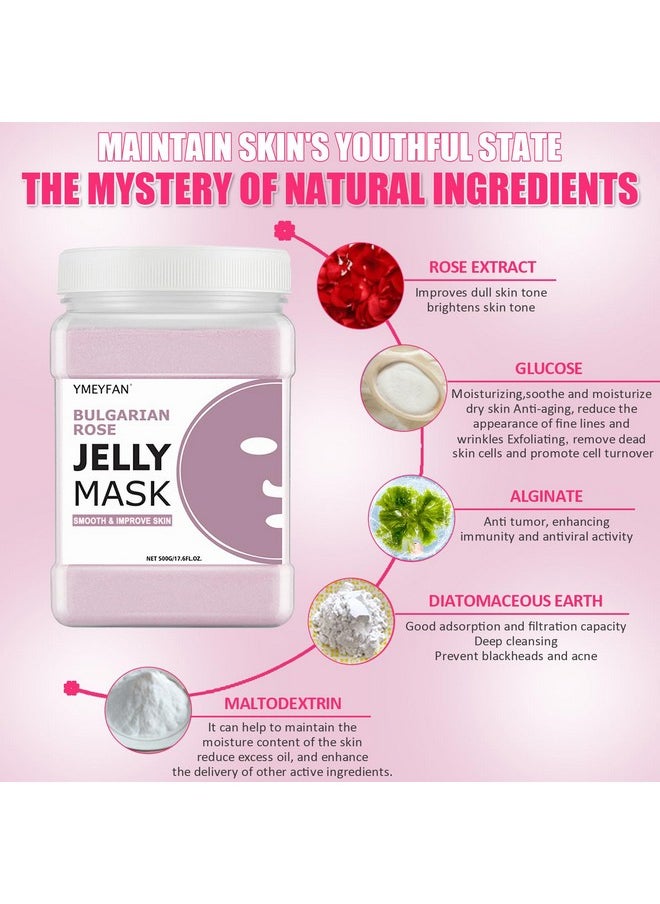 YMEYFAN - Jelly Mask For Facial Professional Bulgarian Rose Smooth Face Mask Skin Care Hydrated Nourished Hydro Jelly Mask Powder Gel Peel Off Mask For Diy Spa Salon Vajacial 17.6Fl Oz - Image 1