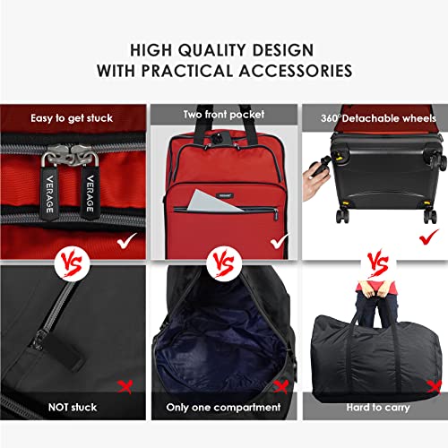 Verage Expandable Foldable Luggage Bag Collapsible Suitcases Rolling Travel Duffel Bag Larger Suit Case with Detachable Spinner Wheels,Red,24 Inch Expands into 28 Inch - Image 5