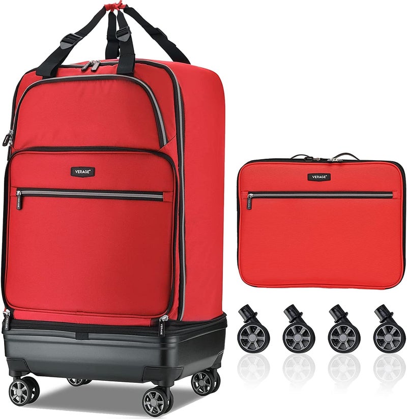 Verage Expandable Foldable Luggage Bag Collapsible Suitcases Rolling Travel Duffel Bag Larger Suit Case with Detachable Spinner Wheels,Red,24 Inch Expands into 28 Inch - Image 1