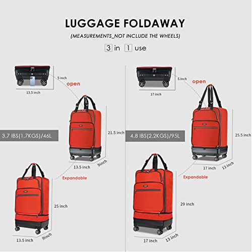 Verage Expandable Foldable Luggage Bag Collapsible Suitcases Rolling Travel Duffel Bag Larger Suit Case with Detachable Spinner Wheels,Red,24 Inch Expands into 28 Inch - Image 3