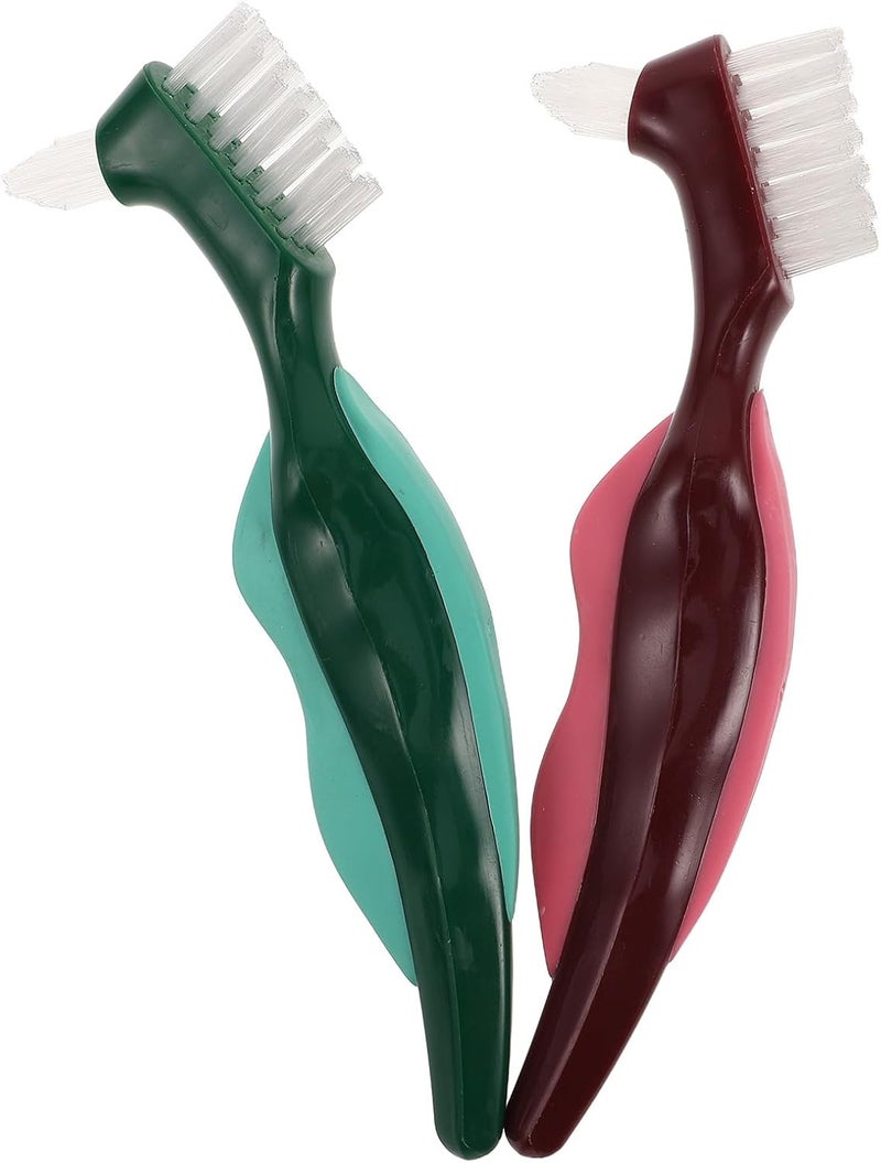 Denture Brush Set 2Pcs Dual-Head Hard Bristle Dentures Toothbrushes Oral Appliance Cleaner for False Teeth Maintenance and Deep Cleaning, Suitable for Seniors - Image 1
