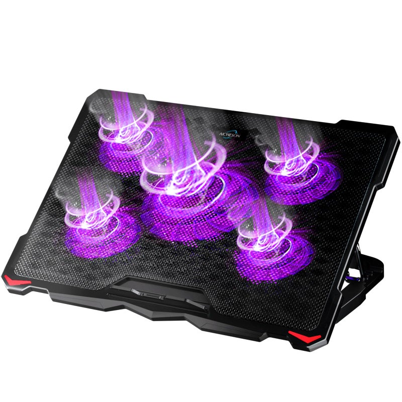 AICHESON Laptop Cooling Pad for 156 to 173 Inches PC Notebooks 5 Fans Computer Cooler Stands with Purple Lights Desk Chiller Mat S035 - Image 2