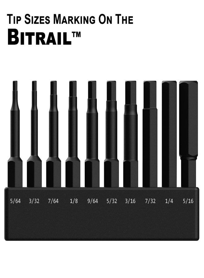 Railer 10 Pack SAE Hex Head Allen Wrench Drill Bit Set. Premium S2 Steel 2 Inch SAE Hex Bit Set With Quick Release Shank and a Storage Bitrail - Great for Ikea Type Furniture - Image 5