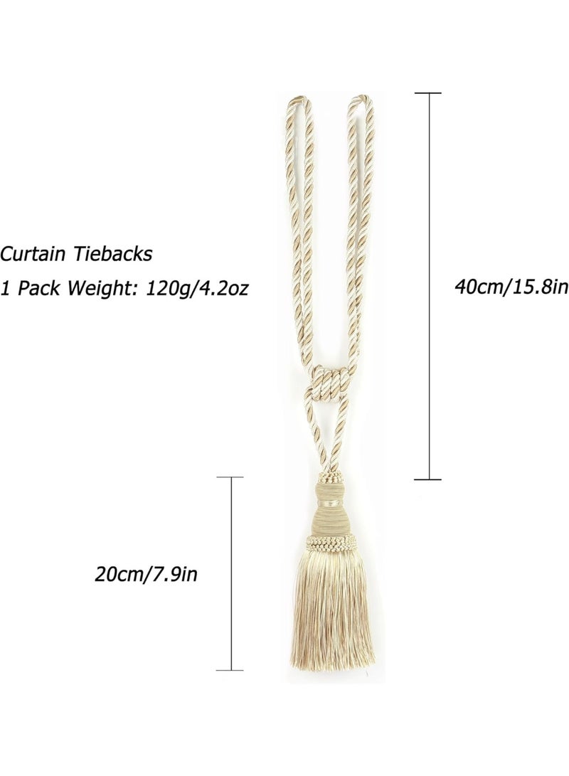 NANAO 2 Pack Curtain Tiebacks Tassel Drapery Tie-Backs Rope Handmade Holdbacks Home Office Hotel Decorative (Mix Beige) - Image 5