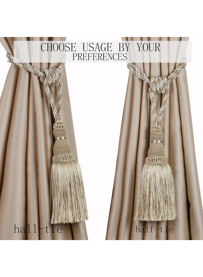 NANAO 2 Pack Curtain Tiebacks Tassel Drapery Tie-Backs Rope Handmade Holdbacks Home Office Hotel Decorative (Mix Beige) - Image 3