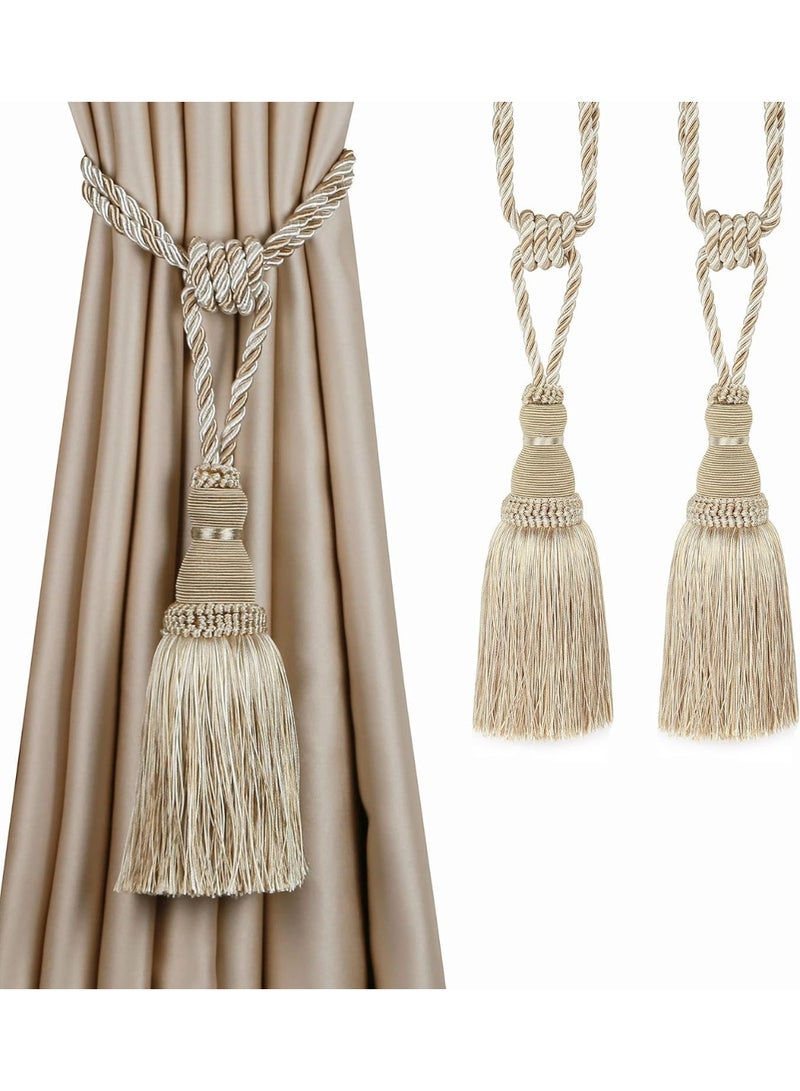 NANAO 2 Pack Curtain Tiebacks Tassel Drapery Tie-Backs Rope Handmade Holdbacks Home Office Hotel Decorative (Mix Beige) - Image 1