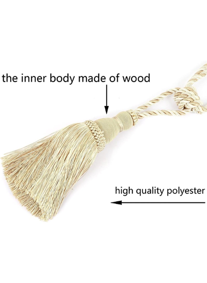 NANAO 2 Pack Curtain Tiebacks Tassel Drapery Tie-Backs Rope Handmade Holdbacks Home Office Hotel Decorative (Mix Beige) - Image 2