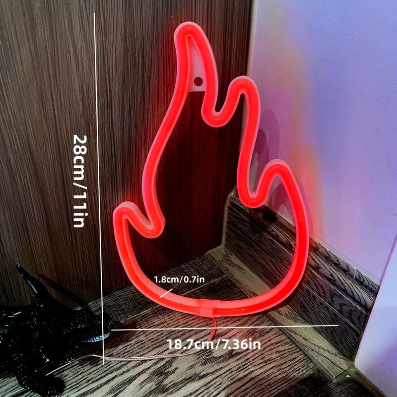 ضوء نيون أحمر على شكل لهب لديكور غرفة النوم والحفلات، يعمل بواسطة USB أو البطاريات - Image 3