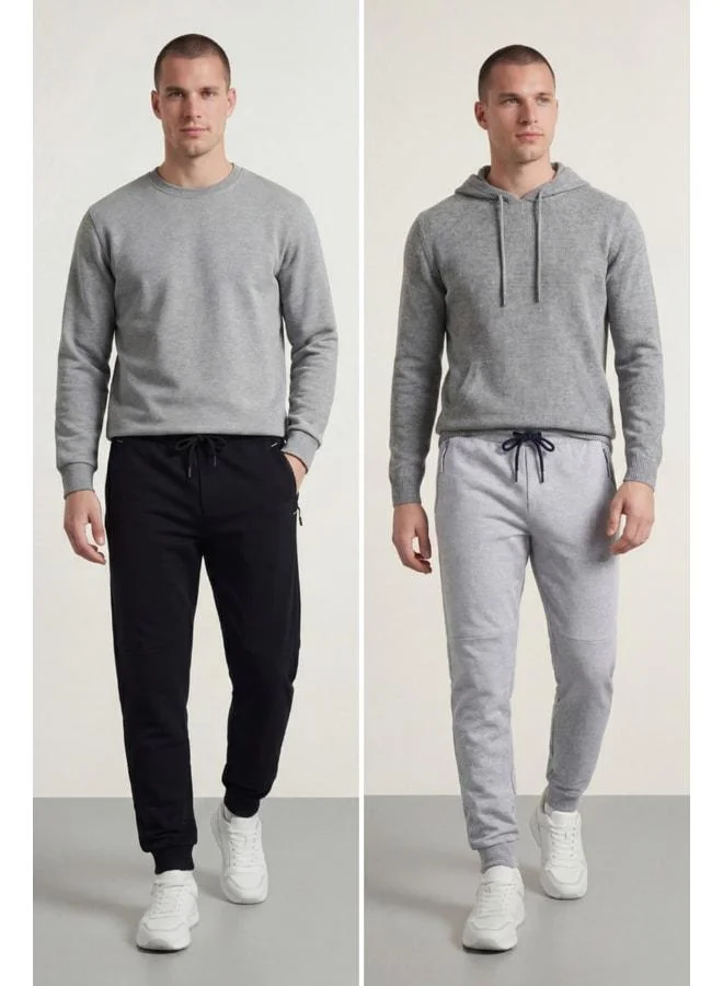 Mmetalic Men’s 2-Pack Elastic-Cuff Sweatpants in Black and Gray