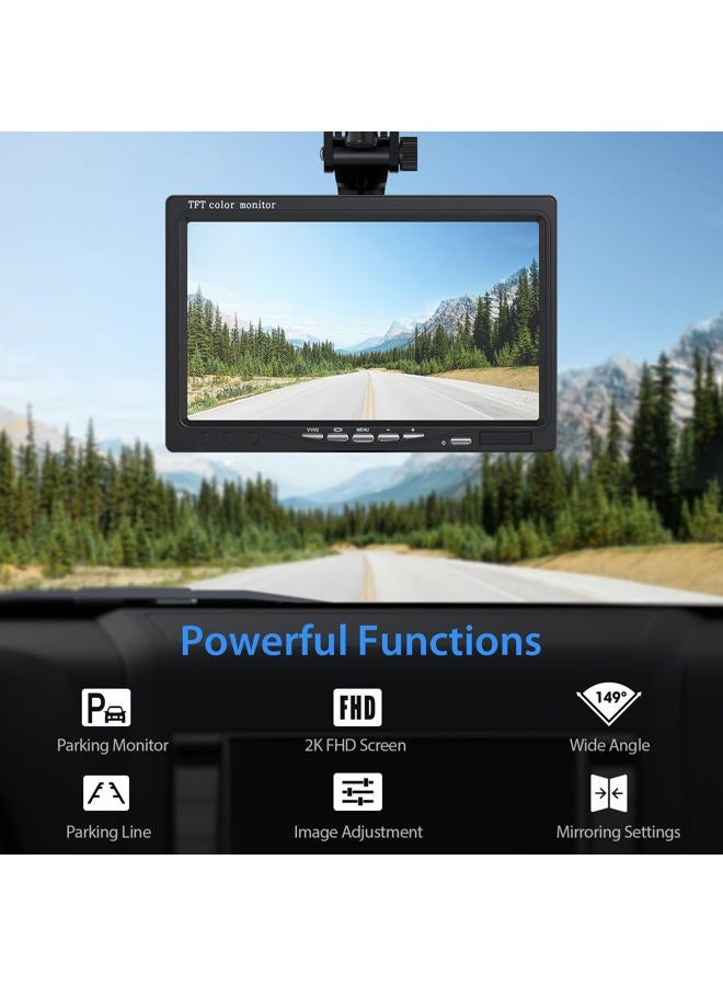 eRapta Backup Camera for Truck 7''HD 2K Front/Rear View Monitor kit IP69 Waterproof Night Vision DIY Grid Lines for Car RVs Trucks Tractors Bus Semi-Trailers Pickup AY7 - Image 2