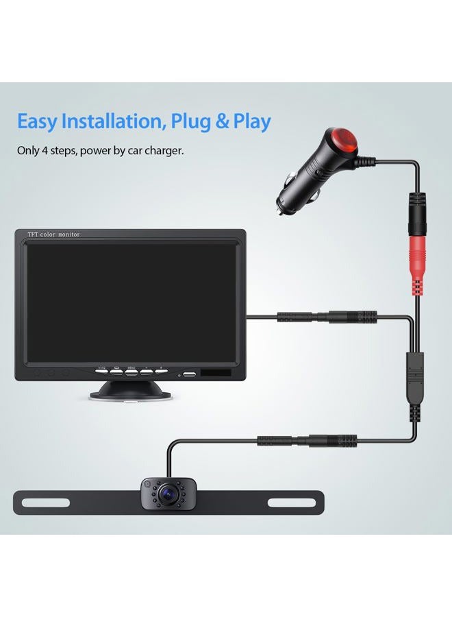 eRapta Backup Camera for Truck 7''HD 2K Front/Rear View Monitor kit IP69 Waterproof Night Vision DIY Grid Lines for Car RVs Trucks Tractors Bus Semi-Trailers Pickup AY7 - Image 3