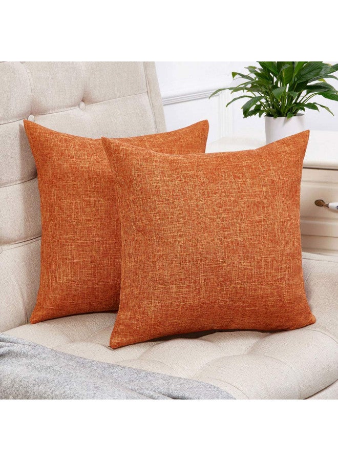 Anickal Anickal Fall Thanksgiving Pillow Covers 18x18 Inch for Thanksgiving Decorations Set of 2 Burnt Orange Rustic Linen Decorative Square Throw Pillow Covers for Sofa Couch Farmhouse Home Decoration  - Image 1
