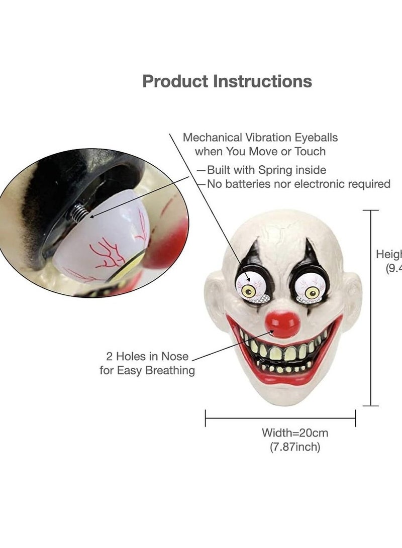 SOUTHSKY Scary Clown Mask,Full White Face Masks,Shakeable Swing Eyeballs,Red Nose Joker,Horror Funny Accessory for Halloween,Masquerade,Party,Costume Cosplay - Image 2