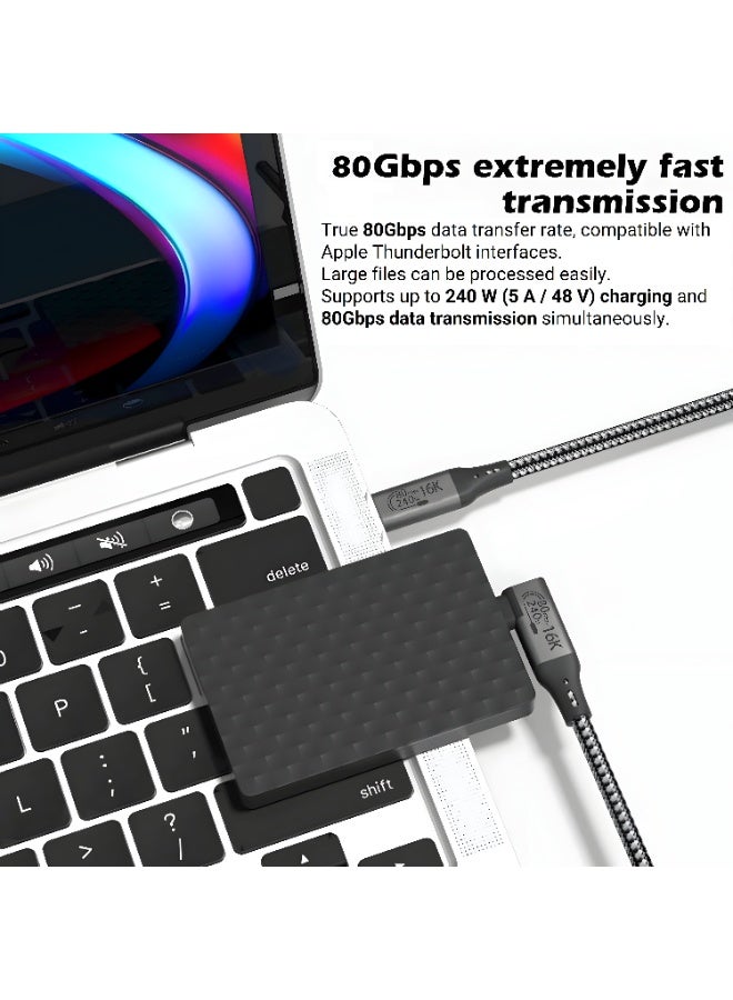 سيزمي ✦ كابل USB-C بزاوية قائمة 90° بسرعة 80Gbps وقدرة 240W ⌁ Thunderbolt 5 | شحن فائق عبر EPR Power Delivery PD 3.1 | USB4 Gen4 v2.0 | يدعم 16K@60Hz | متوافق مع iPhone وSamsung وغيرها | تصميم مضفّر + شريط تثبيت Hook-and-Loop | اللون رمادي | بطول 1 متر - Image 5
