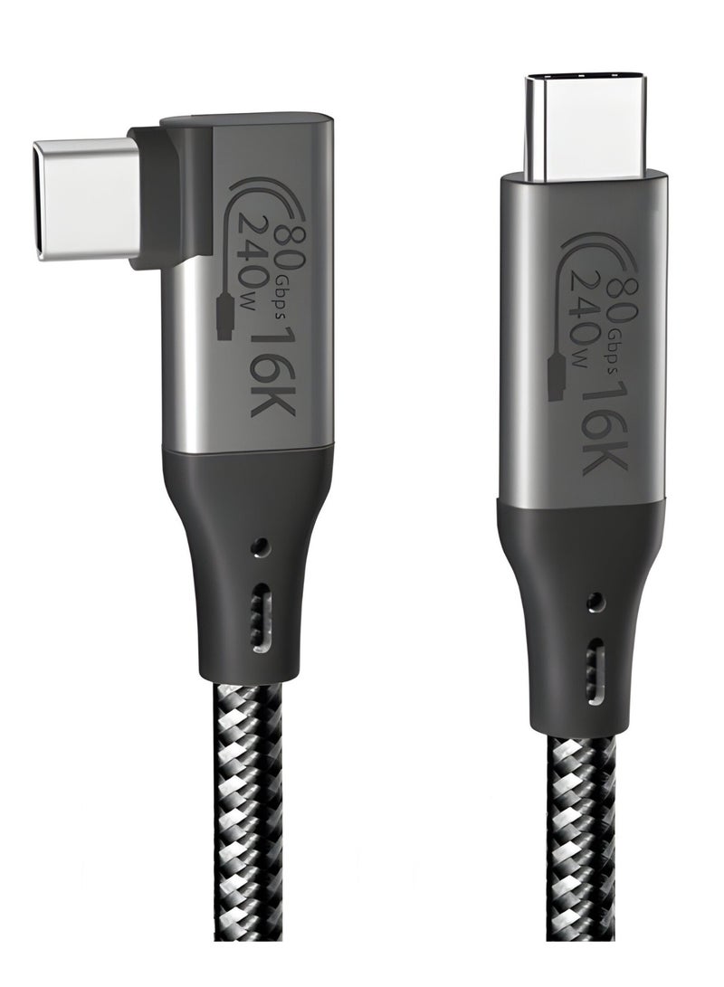 سيزمي ✦ كابل USB-C بزاوية قائمة 90° بسرعة 80Gbps وقدرة 240W ⌁ Thunderbolt 5 | شحن فائق عبر EPR Power Delivery PD 3.1 | USB4 Gen4 v2.0 | يدعم 16K@60Hz | متوافق مع iPhone وSamsung وغيرها | تصميم مضفّر + شريط تثبيت Hook-and-Loop | اللون رمادي | بطول 1 متر - Image 2