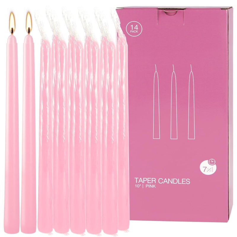 Grcdoyvl 14-Pack Pink Taper Candles - 10 Inch Unscented Dripless Candlesticks, Long Burning for Weddings, Bridal Showers, Valentine's Day & Romantic Dinner Parties - Image 1