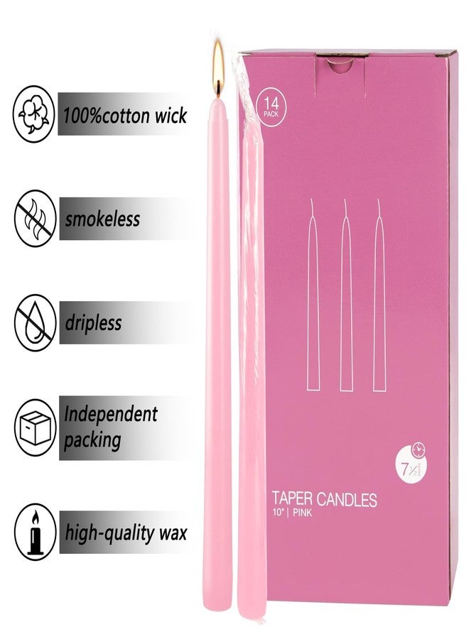 Grcdoyvl 14-Pack Pink Taper Candles - 10 Inch Unscented Dripless Candlesticks, Long Burning for Weddings, Bridal Showers, Valentine's Day & Romantic Dinner Parties - Image 3