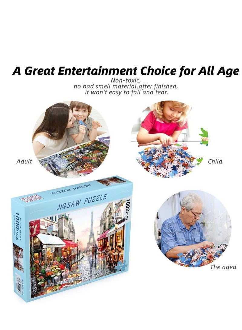 Jigsaw 1000 Piece Adult, Flower Shop Landscape Puzzle Under the Eiffel Tower, Game for Family Play Toy Gift - Image 5
