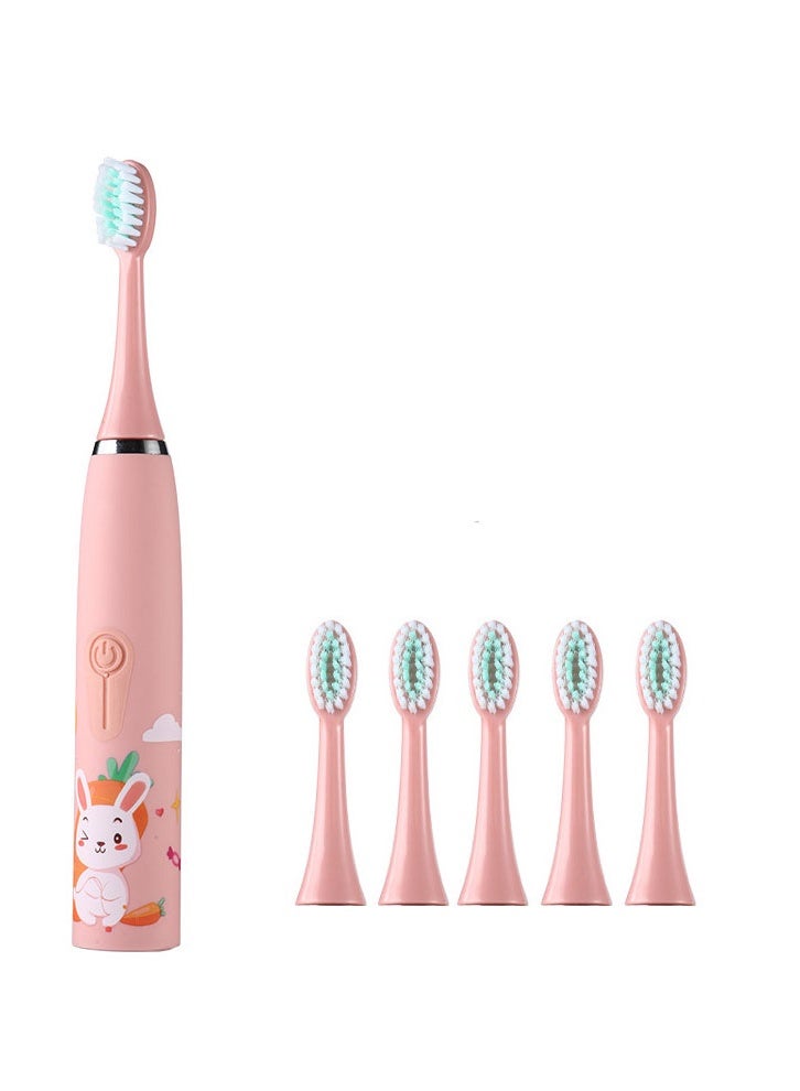 keke Children's Cartoon Electric Toothbrush Ultrasonic Soft Bristle Rechargeable Toothbrush 163 Pink 6 Brush Heads (Type-C Rechargeable) - Image 2