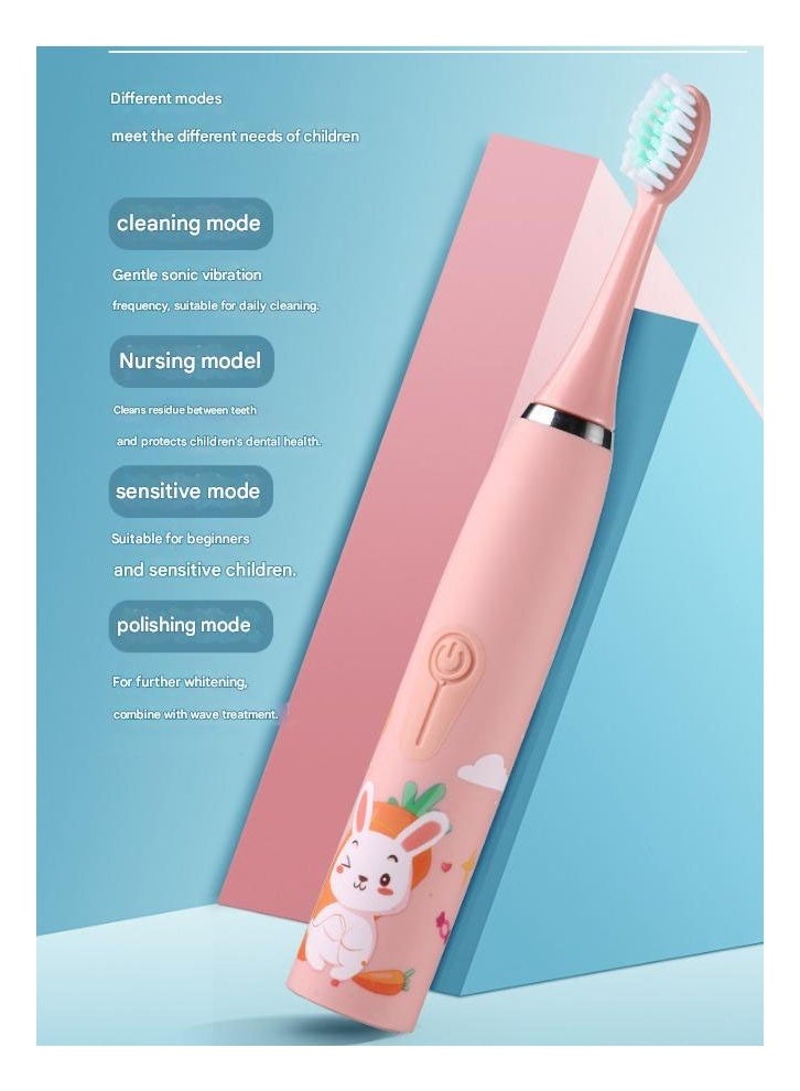 keke Children's Cartoon Electric Toothbrush Ultrasonic Soft Bristle Rechargeable Toothbrush 163 Pink 6 Brush Heads (Type-C Rechargeable) - Image 4