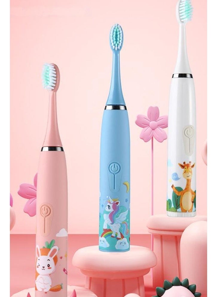 keke Children's Cartoon Electric Toothbrush Ultrasonic Soft Bristle Rechargeable Toothbrush 163 Pink 6 Brush Heads (Type-C Rechargeable) - Image 5