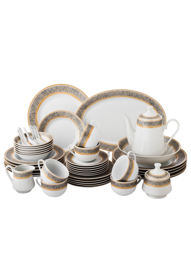 Dania 49 Pieces Porcelain Dining Set White Color With Golden Font Enough For 6 People White  - Image 1