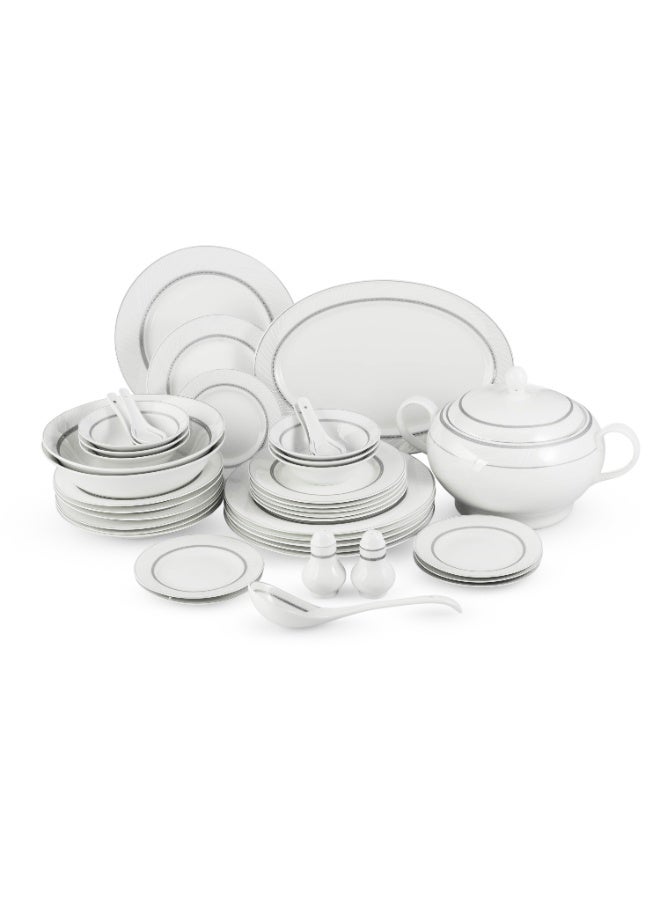 Dania ✨ Luxury Porcelain Dinnerware Set – 45 Pieces ✨ Elegant white with sophisticated silver accents… Perfect for 6 people 🤍 - Image 2