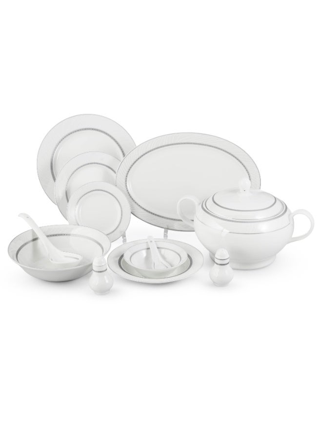 Dania ✨ Luxury Porcelain Dinnerware Set – 45 Pieces ✨ Elegant white with sophisticated silver accents… Perfect for 6 people 🤍 - Image 4