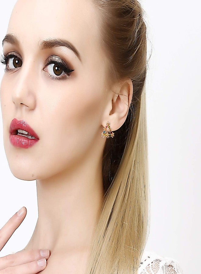 تامهو أقراط مرصعة بكريستال الزركونيا المكعب الملون بتصميم زهور من الفولاذ المقاوم للصدأ، مقاس 15 زوجًا، مناسبة للفتيات المراهقات والسيدات - طقم مجوهرات مكون من 15 زوجًا مرصعًا بكريستال الزركونيا المكعب متعدد الألوان، بتصميمات زهور. - Image 4