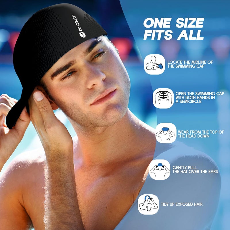 KONEX Bubble Designed Waterproof Silicone Premium Swimming Cap for Men & Women | Stretchable & Quick-Dry | Prevents Hair Pull & Chemical Damage | Ideal for Children & Adults (Black) - Image 5