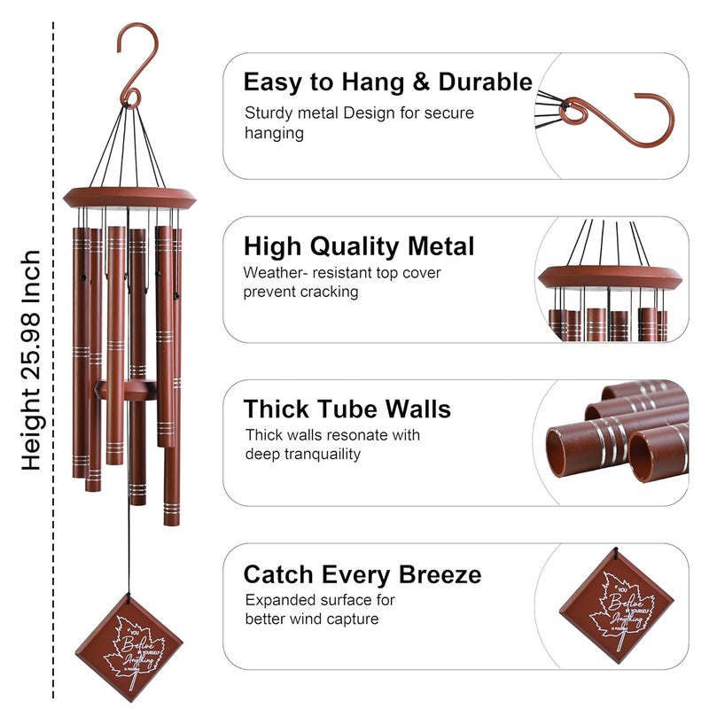 ZAICUS Feng Shui Wind Chime for Home & Garden | Brown Metal Hanging Decor for Balcony, Patio, Interior | Good Luck Gift - 26Inch - Image 3