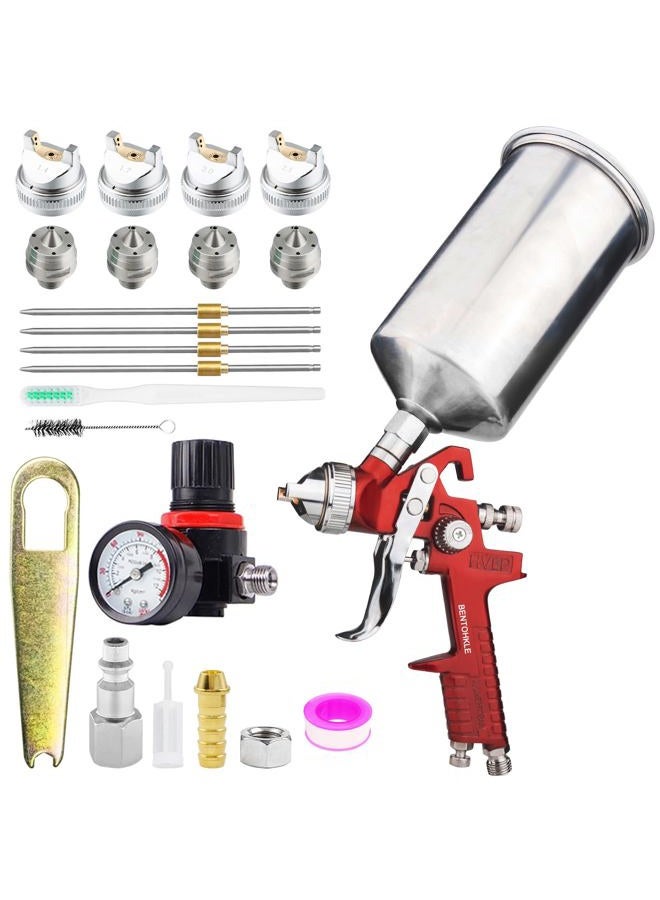 BENTOHKLE HVLP Gravity Feed Air Spray Gun with 1.4/1.7/2.5mm Nozzles and 1000cc Aluminum Cup, Automotive Paint Spray Gun Kit for Car Primer, Furniture, Wall Surface Painting - Image 1