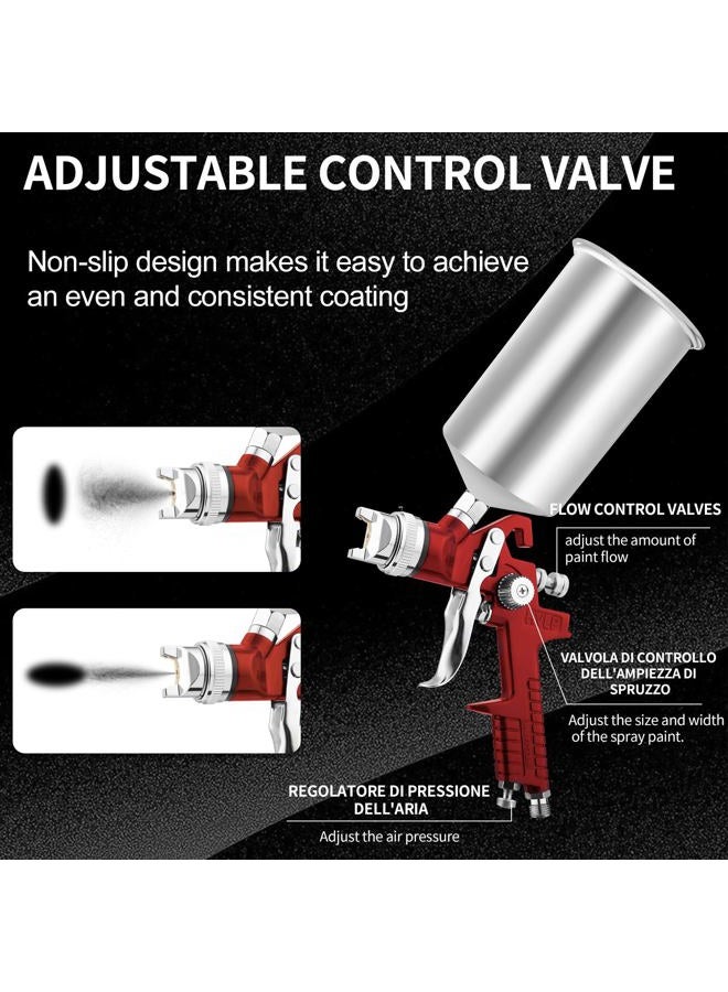 BENTOHKLE HVLP Gravity Feed Air Spray Gun with 1.4/1.7/2.5mm Nozzles and 1000cc Aluminum Cup, Automotive Paint Spray Gun Kit for Car Primer, Furniture, Wall Surface Painting - Image 3