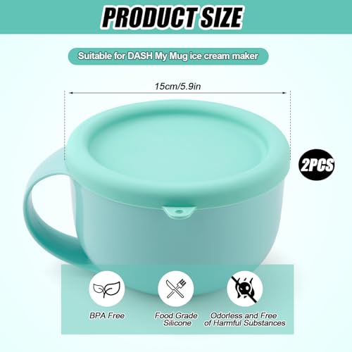 Gosknor 2pcs Silicone Lid for Dash My Mug Ice Cream Maker, 5.9in BPA-Free Silicone Bowl Covers Storage Lid Ice Cream Maker Lid Replacement Ice Cream Maker Accessories for Dash Ice Cream Maker Mug(Light Green) - Image 2