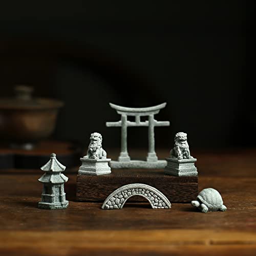 Sdeetesamjun 6 PCS Mini Zen Garden Accessories, Miniature Garden Bridge Foo Dogs Torii Gate Sandstone Figurines Meditation Zen Decor Japanese Fish Tank Terrarium Bonsai Decorations (Art Deco) - Image 5