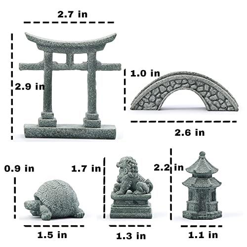 Sdeetesamjun 6 PCS Mini Zen Garden Accessories, Miniature Garden Bridge Foo Dogs Torii Gate Sandstone Figurines Meditation Zen Decor Japanese Fish Tank Terrarium Bonsai Decorations (Art Deco) - Image 2