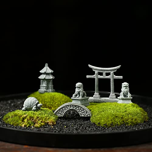 Sdeetesamjun 6 PCS Mini Zen Garden Accessories, Miniature Garden Bridge Foo Dogs Torii Gate Sandstone Figurines Meditation Zen Decor Japanese Fish Tank Terrarium Bonsai Decorations (Art Deco) - Image 3